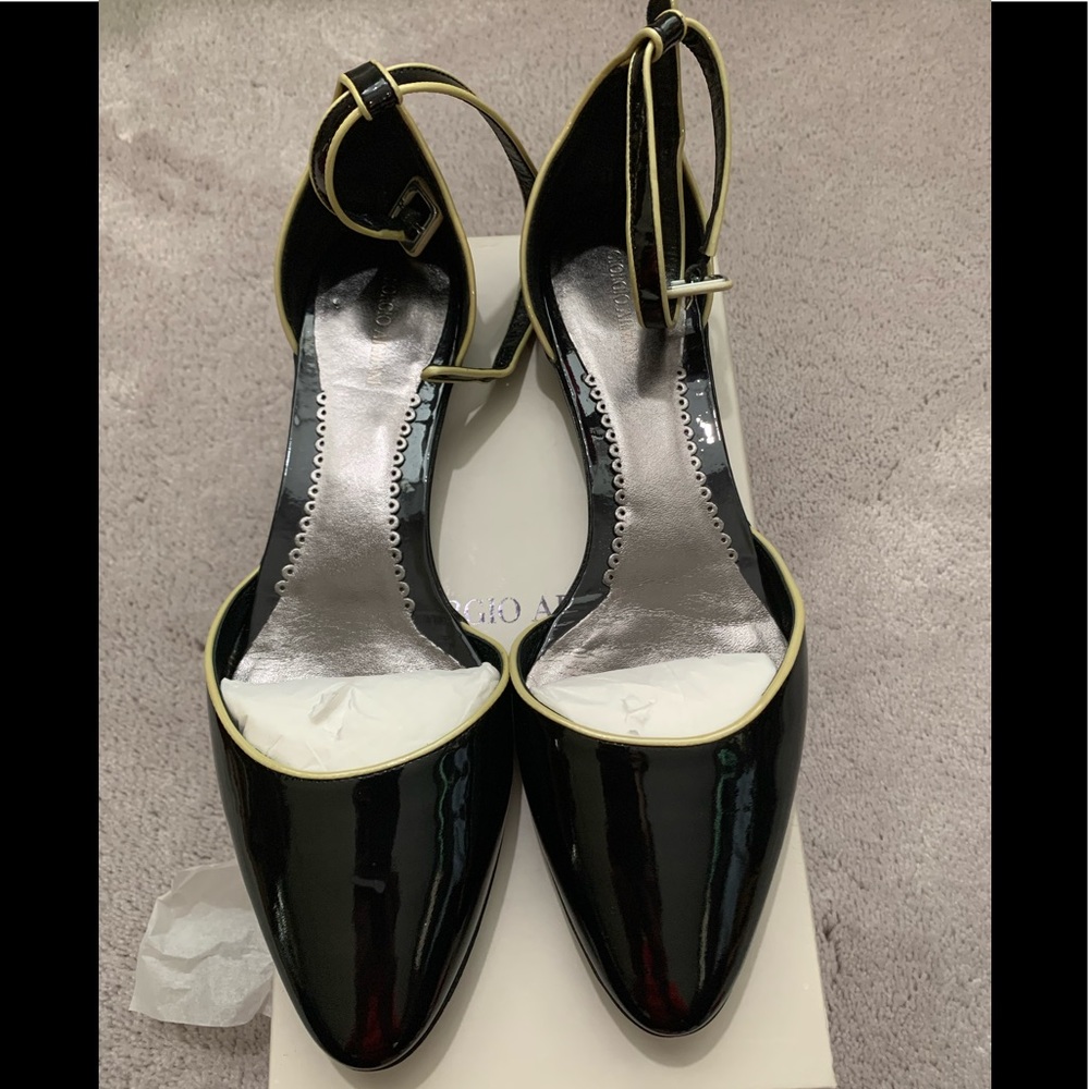 Giorgio Armani black patent leather sandals size 40